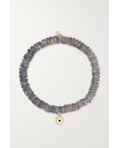 Sydney Evan Small Moon 14-karat Gold, Enamel, Labradorite And Diamond Bracelet - Grey