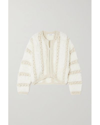 FRAME Pom Pom-embellished Crochet-trimmed Wool Cardigan - White