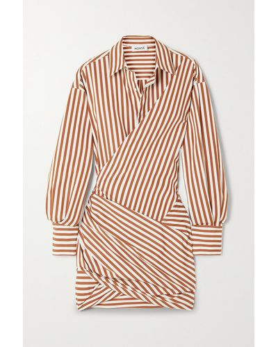 Monse Panelled Wrap-effect Striped Cotton-poplin Mini Shirt Dress - Natural