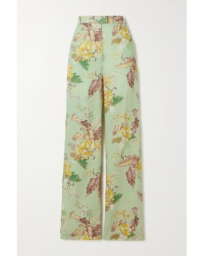 Zimmermann Matchmaker Floral-print Linen Straight-leg Trousers - Green