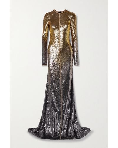 Naeem Khan Ombré Embellished Sequined Stretch-tulle Gown - Metallic