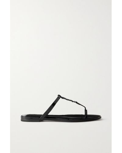 Saint Laurent Cassandra Logo-embellished Patent-leather Sandals - Black