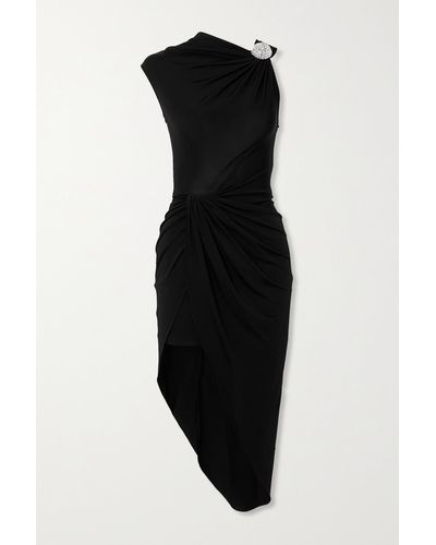 David Koma Asymmetric Ruched Crystal-embellished Stretch-jersey Dress - Black