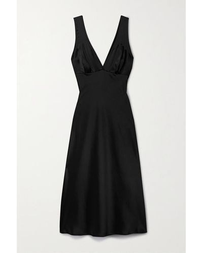 Leset Barb Satin Midi Dress - Black