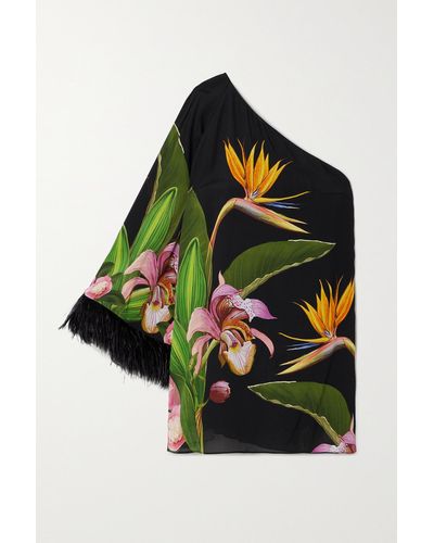 Borgo De Nor Vida Feather-trimmed Floral-print Crepe Mini Dress - Black