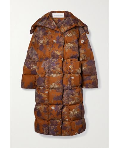 Dries Van Noten Oversized Padded Quilted Printed Shell Coat - Brown
