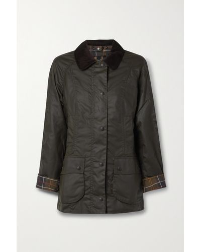 Barbour Beadnell Corduroy-trimmed Waxed-cotton Jacket - Multicolour