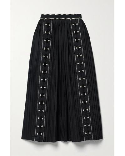 Ulla Johnson Sabina Pleated Embroidered Cotton-poplin Midi Skirt - Black