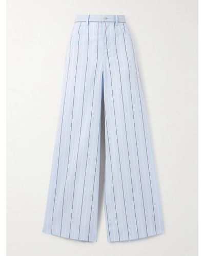 Marni Embroidered Striped Cotton Wide-leg Trousers - Blue