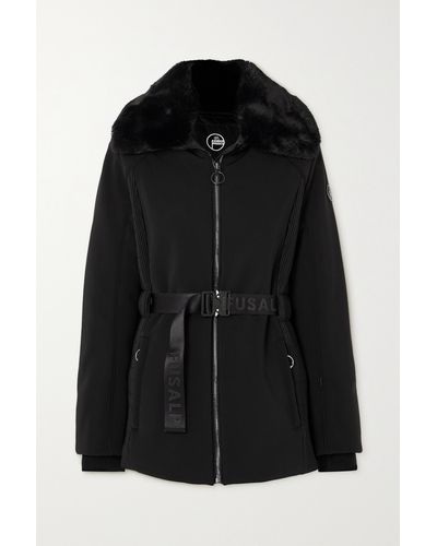 Fusalp Clea Belted Faux Fur-trimmed Softshell And Stretch-jersey Ski Jacket - Black