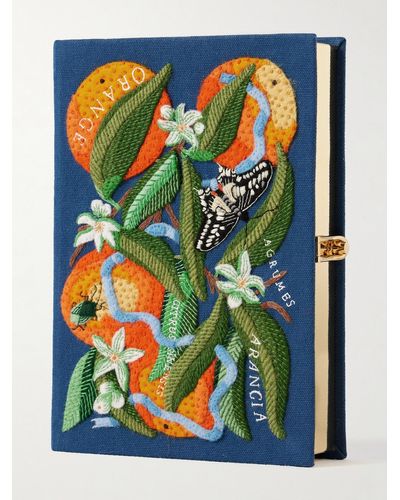 Olympia Le-Tan + Holly Ovenden Oranges Embroidered Appliquéd Canvas Clutch - Blue