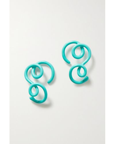 Bea Bongiasca Boucles D'oreilles En Or 9 Carats (375/1000) Et Émail Long Wave - Bleu