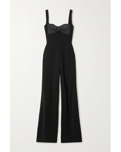 Saloni Rachel Embellished Silk-trimmed Cady Jumpsuit - Black