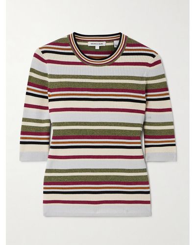 Veronica Beard Kavya Striped Ribbed-knit Sweater - Gray