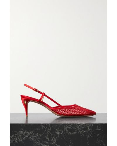 Jennifer Chamandi Mario 65 Satin And Crystal-embellished Mesh Slingback Pumps - Red