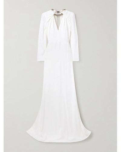 Alexander McQueen Embellished Crepe Gown - White