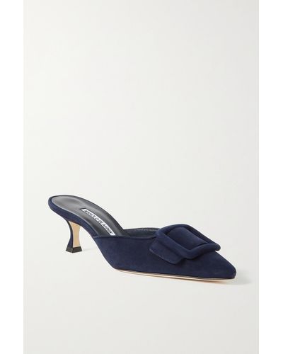 Manolo Blahnik Maysale 50 Mules Aus Veloursleder Mit Schnalle - Blau