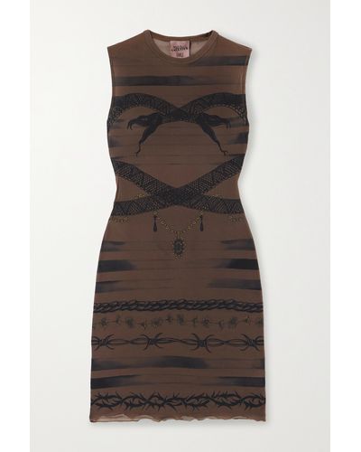 Jean Paul Gaultier X Knwls Graphic-print Stretch-woven Mini Dress X - Brown