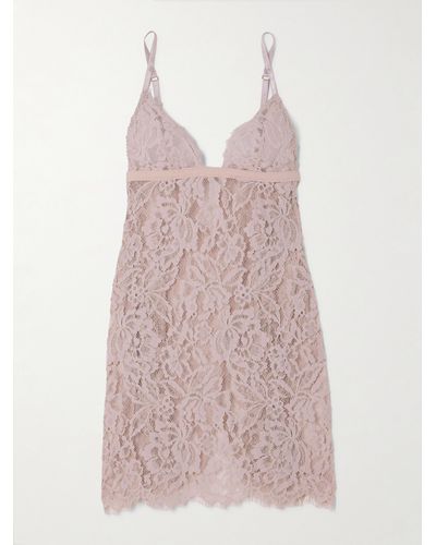 Coco De Mer Aurelia Satin-trimmed Corded Lace Chemise - Pink