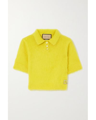 Gucci Cropped Crystal-embellished Wool, Mohair, Cashmere And Silk-blend Sweater - Yellow