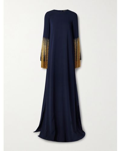 Oscar de la Renta Fringed Silk-crepe Gown - Blue