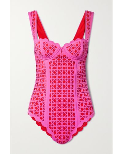 Marysia Swim La Roche Scalloped Cutout Seersucker Underwired Swimsuit - Pink