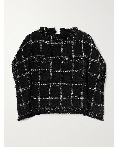 Sacai Frayed Checked Tweed Sweater - Black