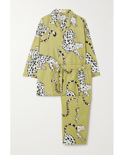 Olivia Von Halle Casablanca Printed Silk Crepe De Chine Pyjamas - Yellow