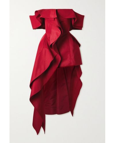 Alexander McQueen Off-the-shoulder Ruffled Faille Gown - Red