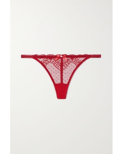 Agent Provocateur Yuma Bow-embellished Embroidered Tulle Thong