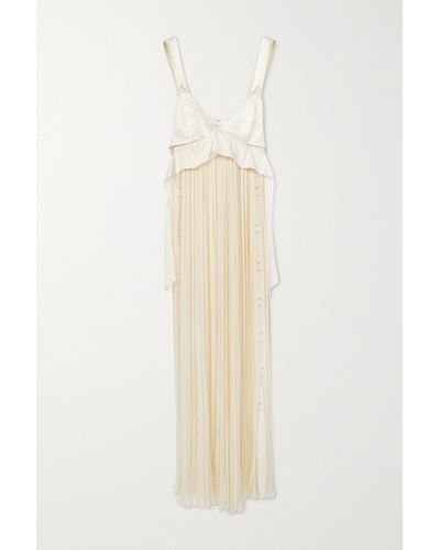 Chloé Pearl-embellished Pleated Silk Gown - White