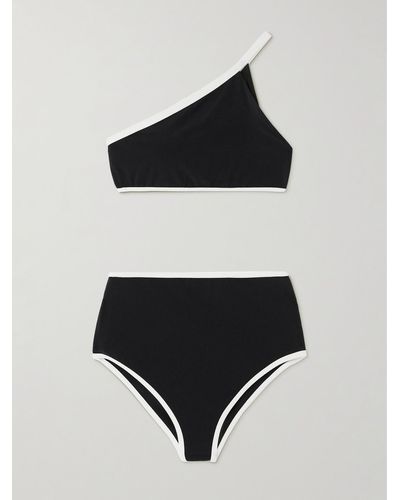 Lisa Marie Fernandez + Net Sustain One-shoulder Two-tone Crepe Bikini - Black