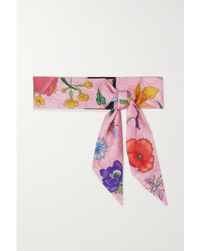 Gucci Halsschleife Aus Seidentwill Mit Flora-Print - Pink