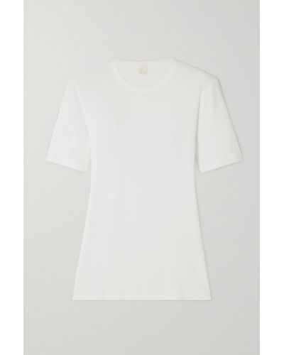 Totême Embroidered Ribbed Stretch-cotton Jersey T-shirt - White