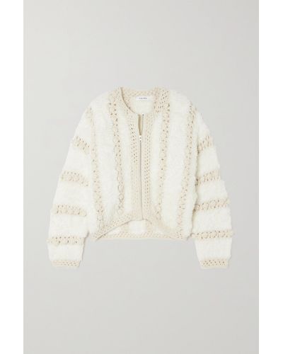 FRAME Pom Pom-embellished Crochet-trimmed Wool Cardigan - White