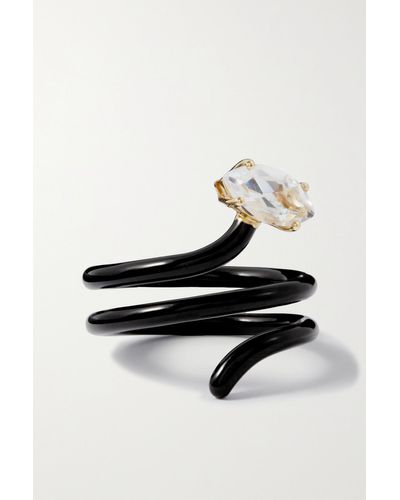 Bea Bongiasca Long Vine 9-karat Gold, Sterling Silver, Rock Crystal And Enamel Ring - White
