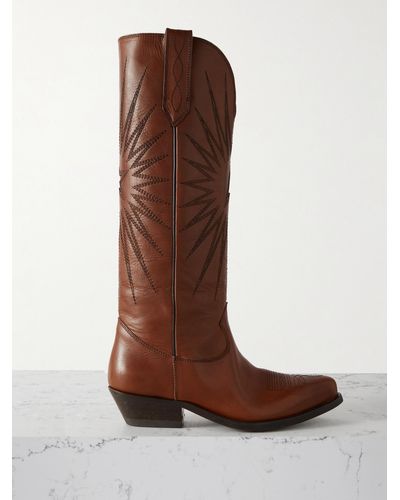 Golden Goose Wish Star Embroidered Leather Cowboy Boots - Brown