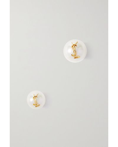 Saint Laurent Ohrringe Mit Kunstperlen Und Goldfarbenen Details - Weiß