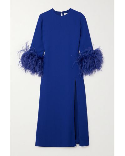 16Arlington Billie Feather-trimmed Twill Midi Dress - Blue