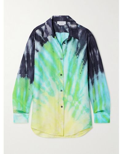 Gabriela Hearst Ferrara Tie-dyed Cashmere, Silk And Wool-blend Twill Shirt - Blue