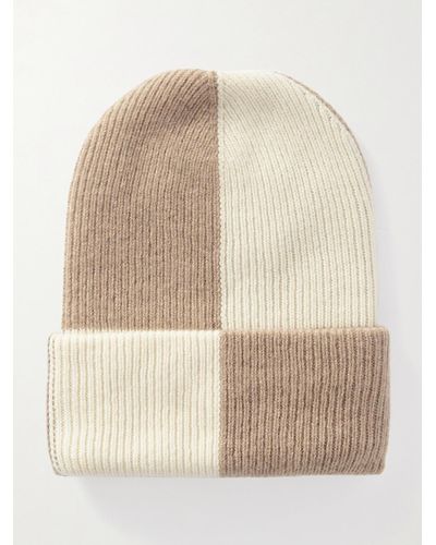 The Elder Statesman Parker Checked Ribbed Cashmere Beanie - Natural