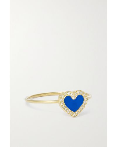 Jennifer Meyer Extra Small Heart 18-karat Gold, Lapis Lazuli And Diamond Ring - Metallic
