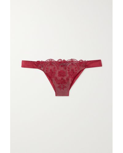 I.D Sarrieri + Net Sustain Tuscan Holiday Satin-trimmed Embroidered Tulle Thong