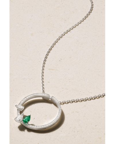 Repossi Serti Sur Vide 18-karat White Gold, Emerald And Diamond Necklace - Natural