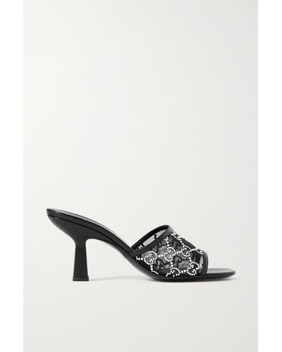 Gucci Demi Leather-trimmed Crystal-embellished Mesh Mules - White