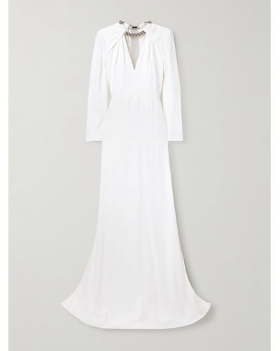 Alexander McQueen Embellished Crepe Gown - White