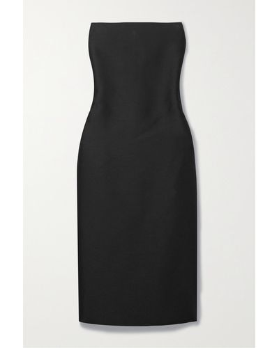 The Row Nita Strapless Wool And Silk-blend Cady Midi Dress - Black