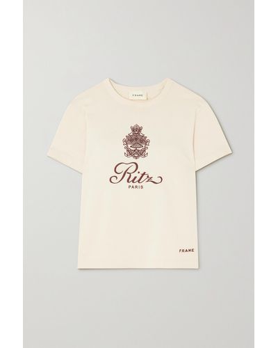 FRAME + Ritz Paris Embroidered Cotton-jersey T-shirt - Natural