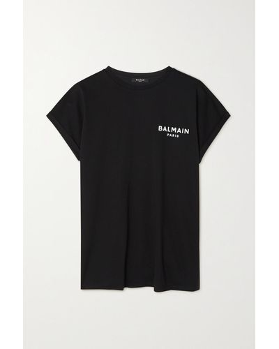 Balmain T-shirt Aus Baumwoll-jersey Mit Flockdruck - Schwarz