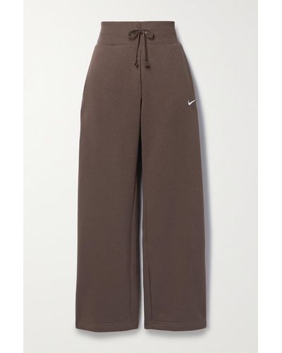 Nike Phoenix Fleece Embroidered Cotton-blend Jersey Wide-leg Track Pants - Brown